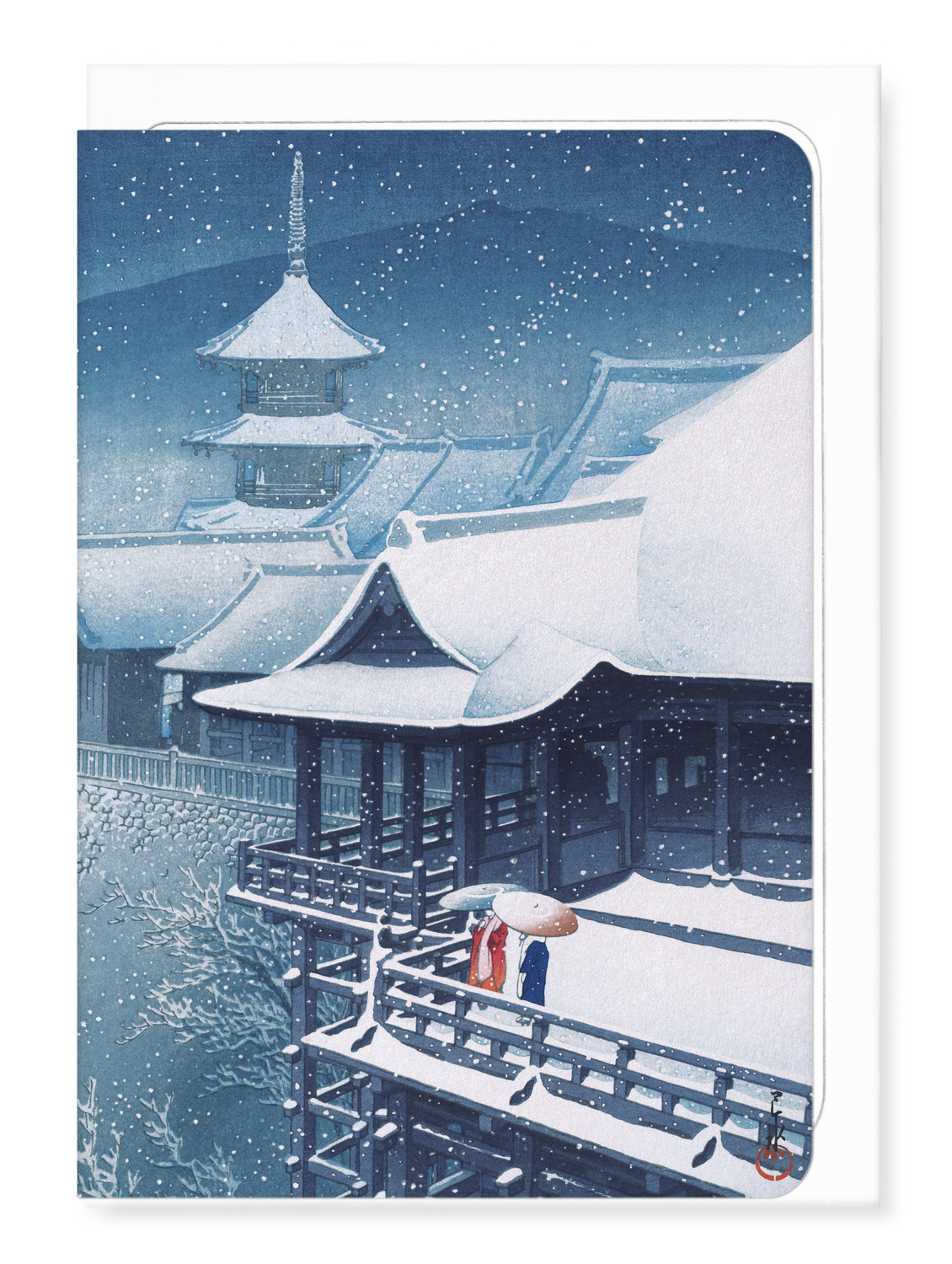 Ezen Designs - Snow at temple (1932) - Greeting Card - Front