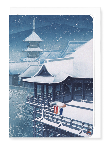 Ezen Designs - Snow at temple (1932) - Greeting Card - Front