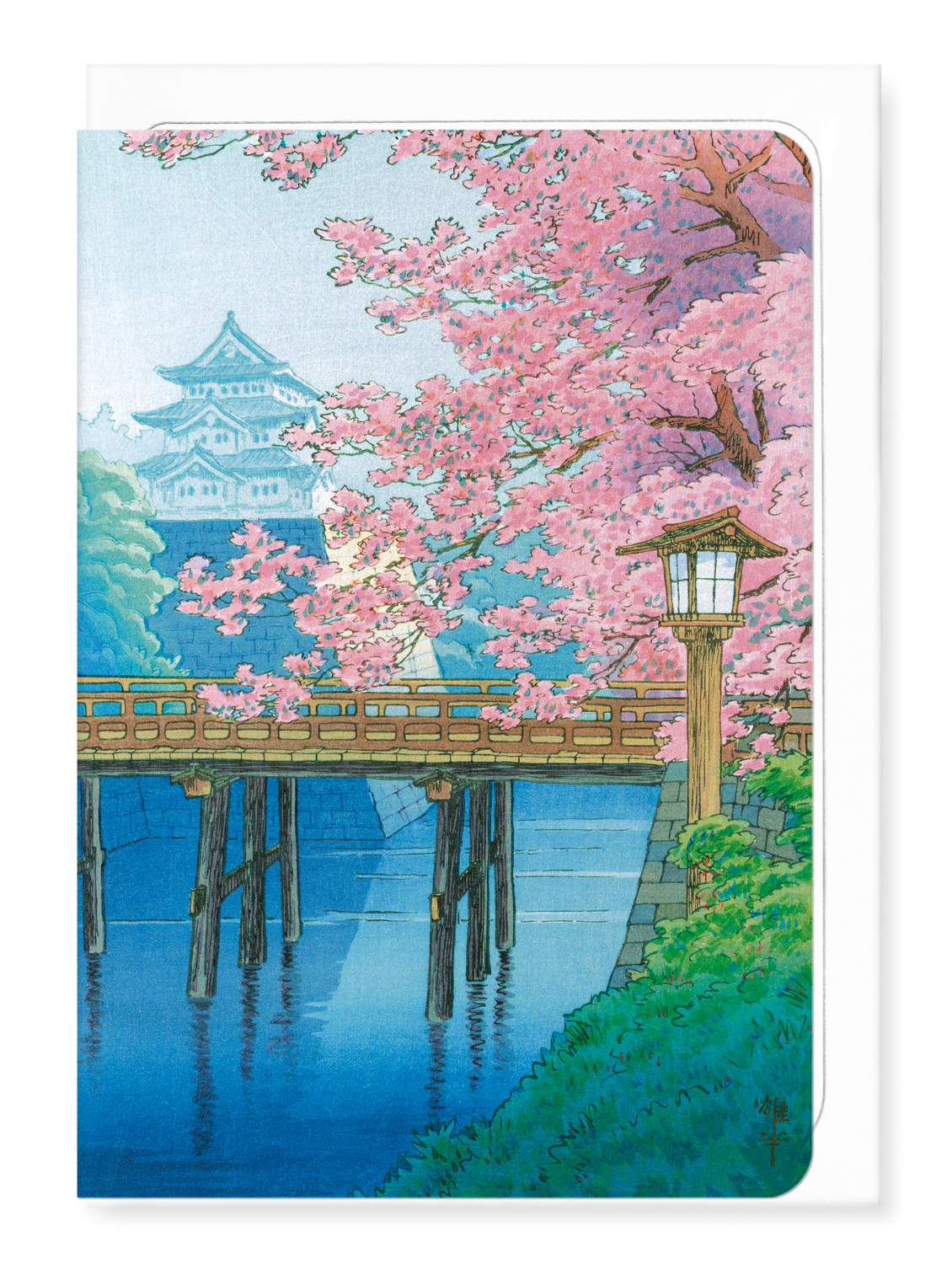 Ezen Designs - Castle and cherry blossoms - Greeting Card - Front