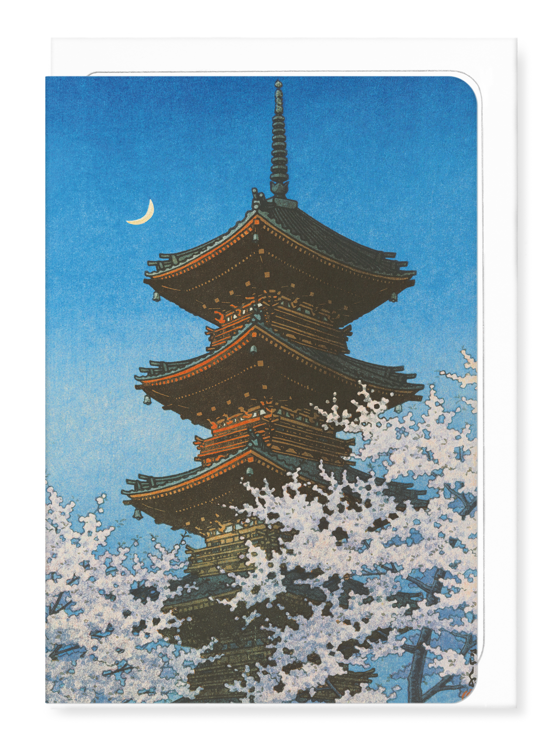 Ezen Designs - Evening glow on pagoda - Greeting Card - Front