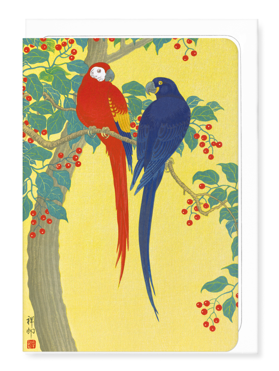 Ezen Designs - Two parrots and berries (C.1910) - Greeting Card - Front