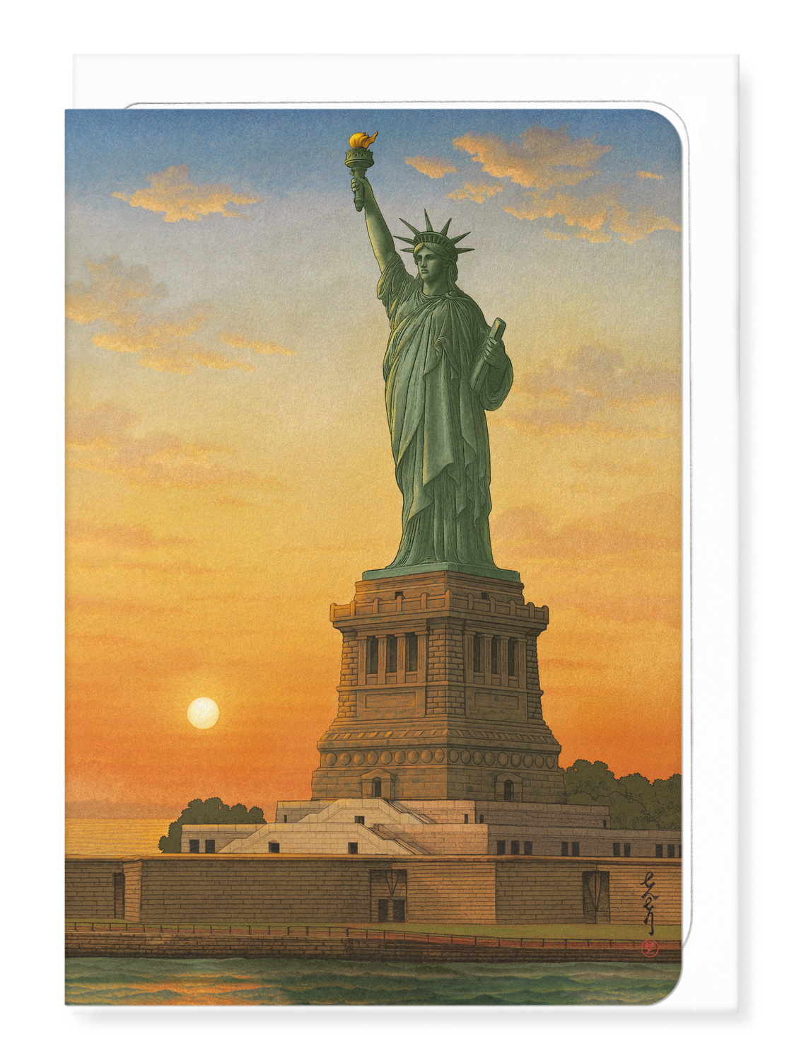 Ezen Designs - Statue of Liberty at Sunrise - Greeting Card - Front