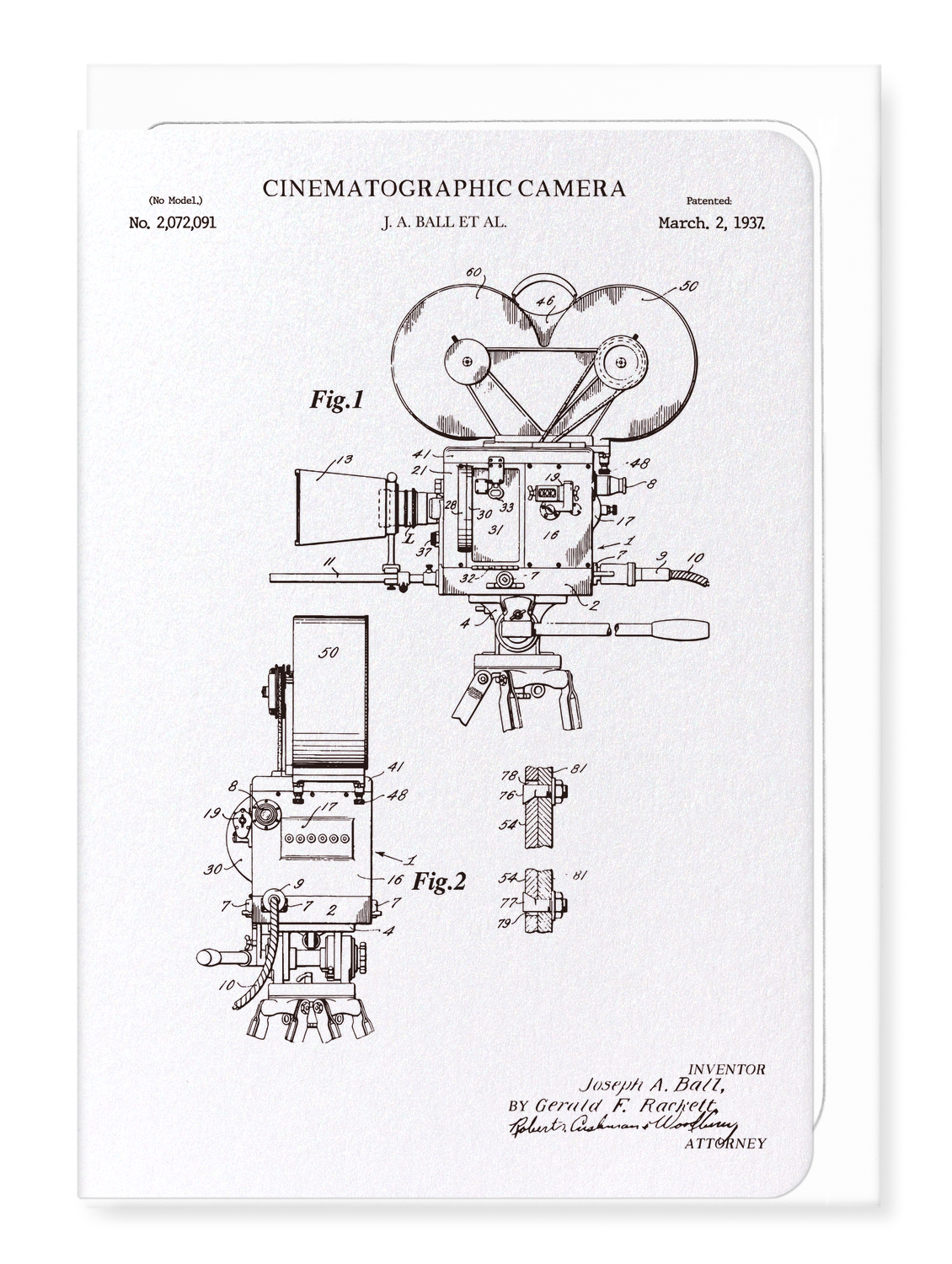 Ezen Designs - Patent of cinematography camera (1937) - Greeting Card - Front