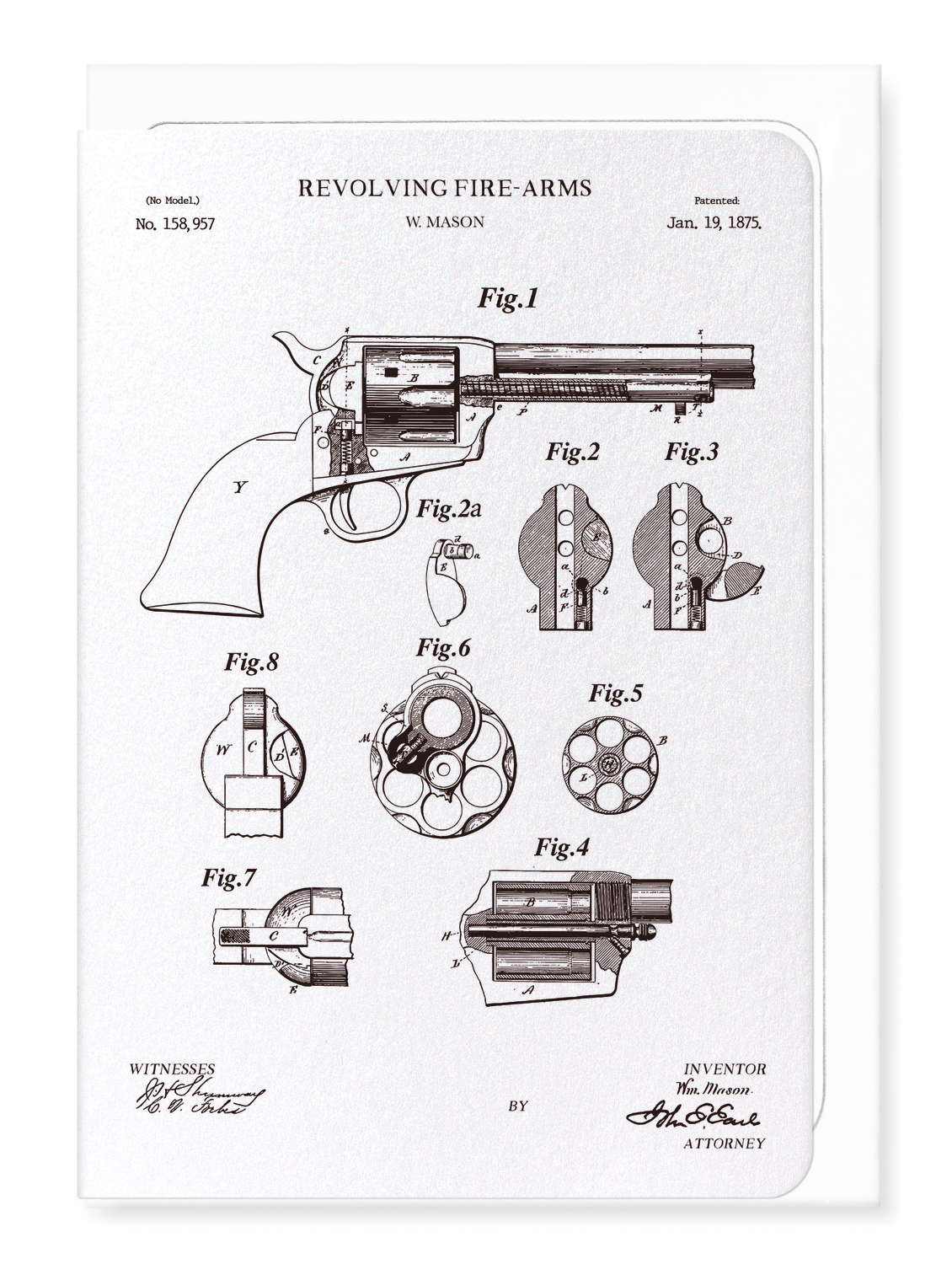 Ezen Designs - Patent of revolving fire-arms (1875) - Greeting Card - Front