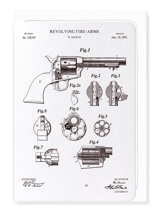 Ezen Designs - Patent of revolving fire-arms (1875) - Greeting Card - Front