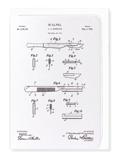 Ezen Designs - Patent of scalpel (1916) - Greeting Card - Front