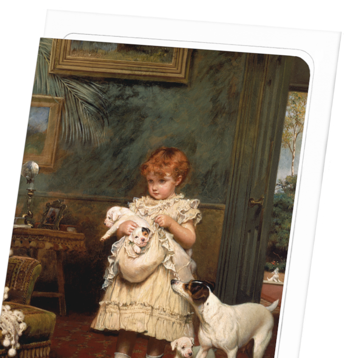 GIRL WITH DOGS (1893): Painting Greeting Card