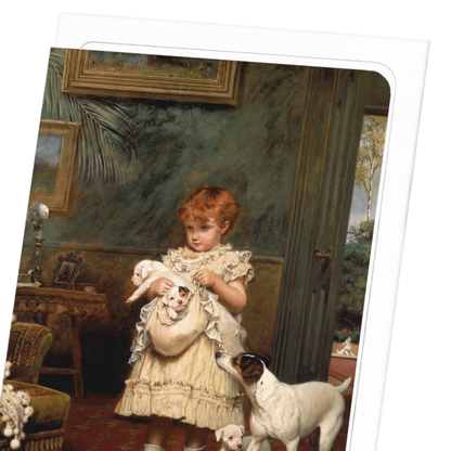 GIRL WITH DOGS (1893): Painting Greeting Card