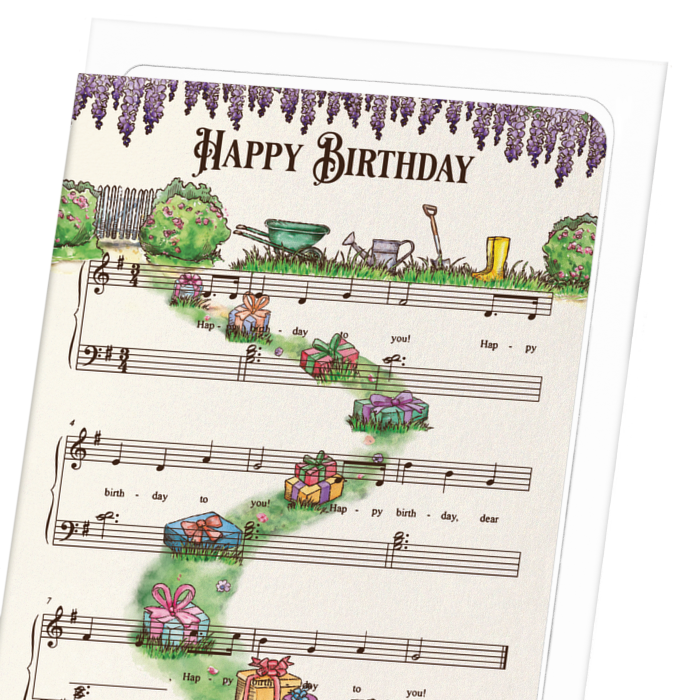 GARDEN BIRTHDAY MUSIC SCORE: Victorian Greeting Card