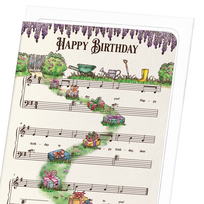 GARDEN BIRTHDAY MUSIC SCORE: Victorian Greeting Card