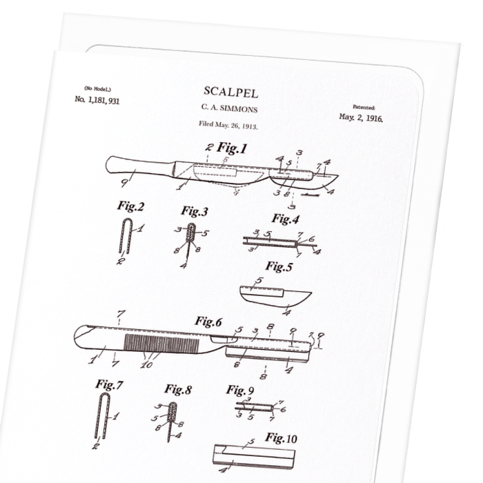 PATENT OF SCALPEL (1916): Patent Greeting Card