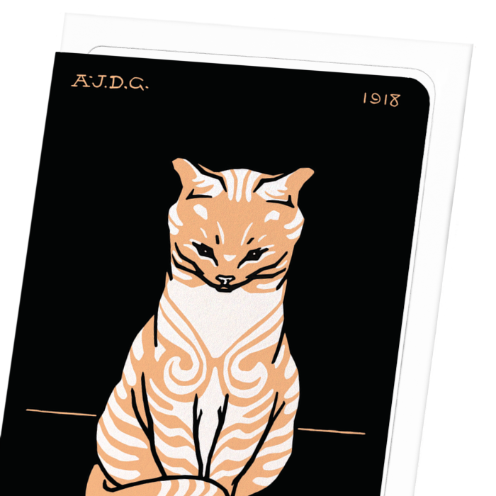 SITTING CAT (1918): Vintage Greeting Card