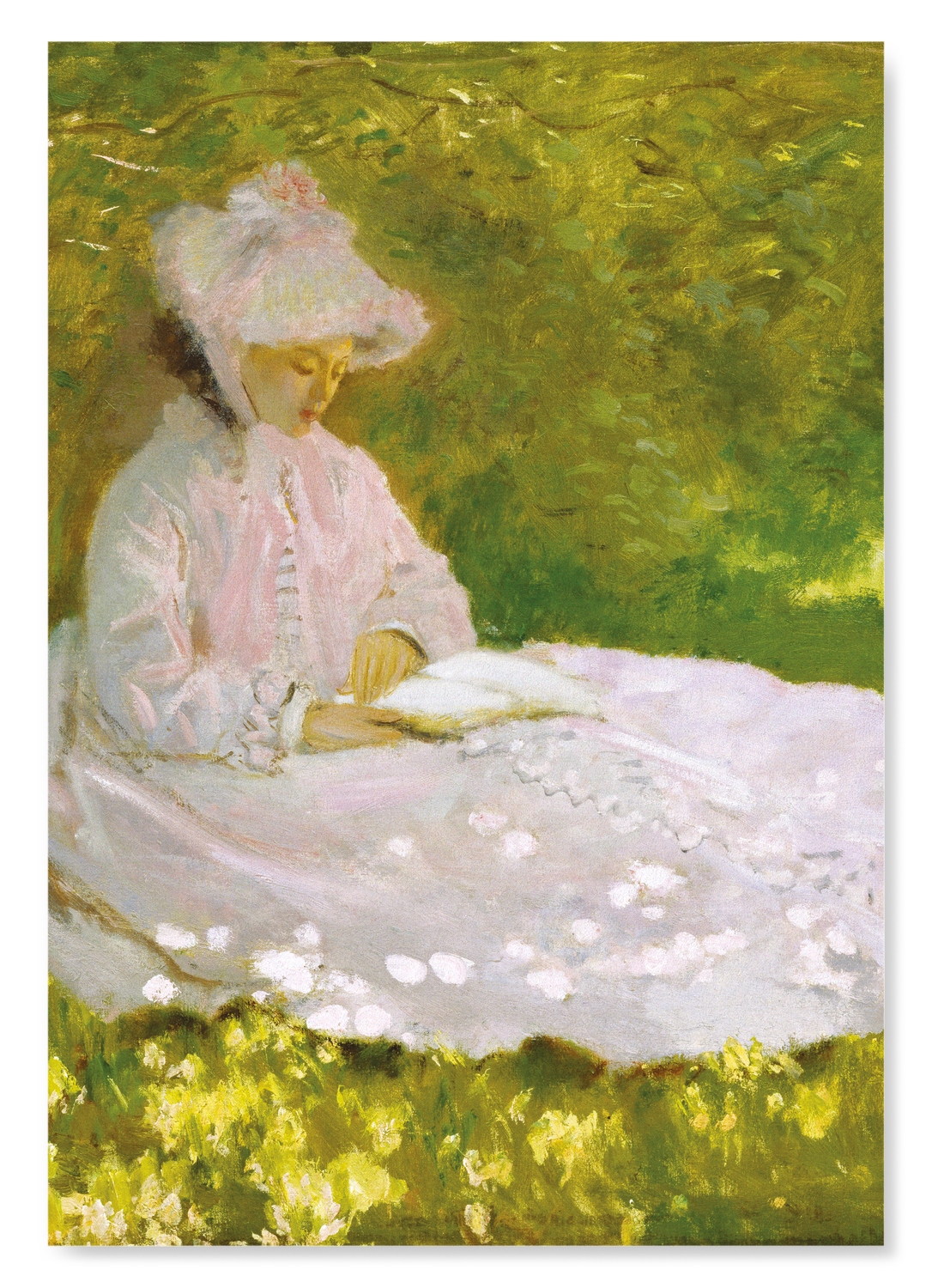 SPRING TIME READING BY MONET: Painting Art Print