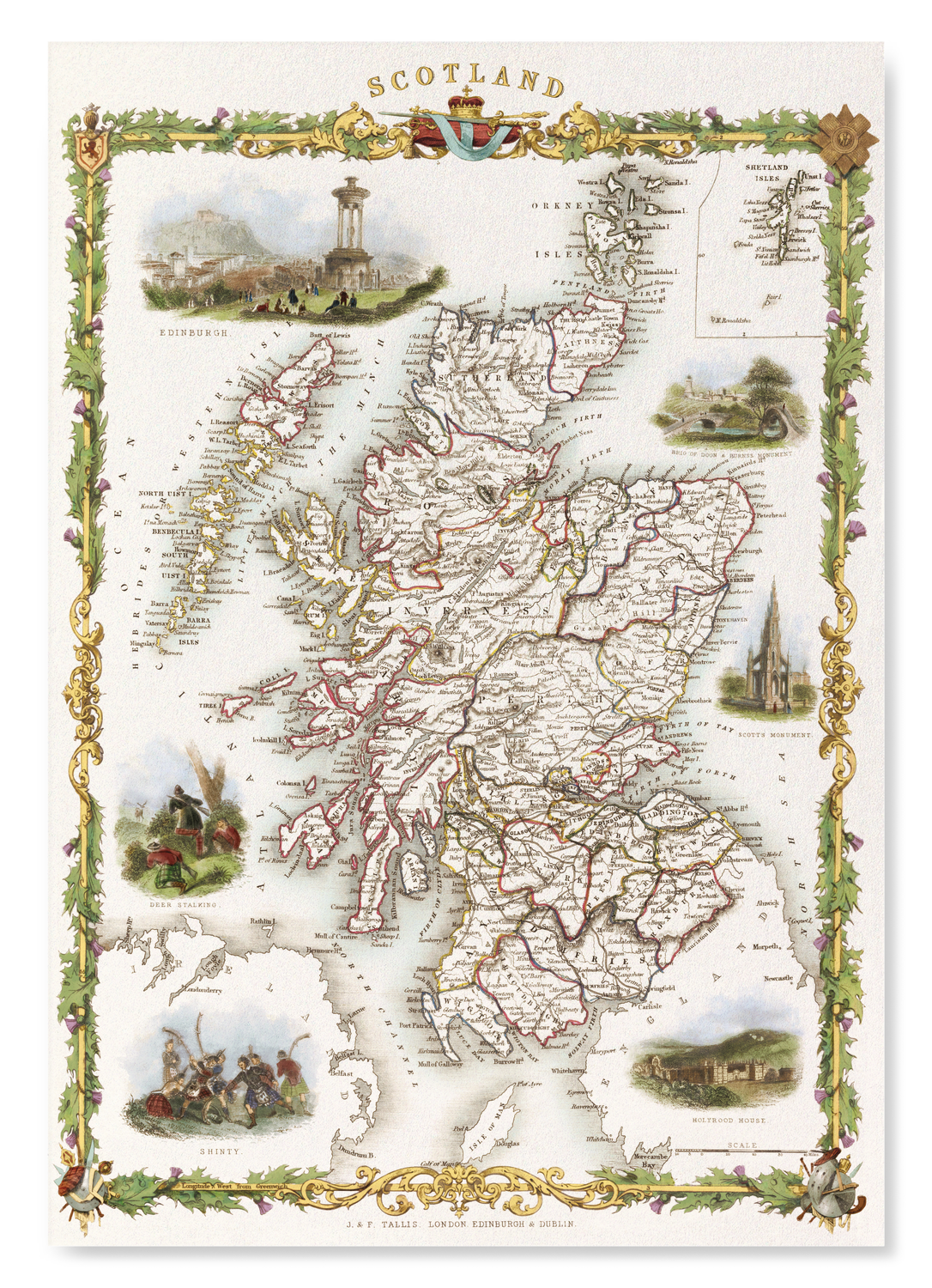 MAP OF SCOTLAND (1851): Antique Map Art Print