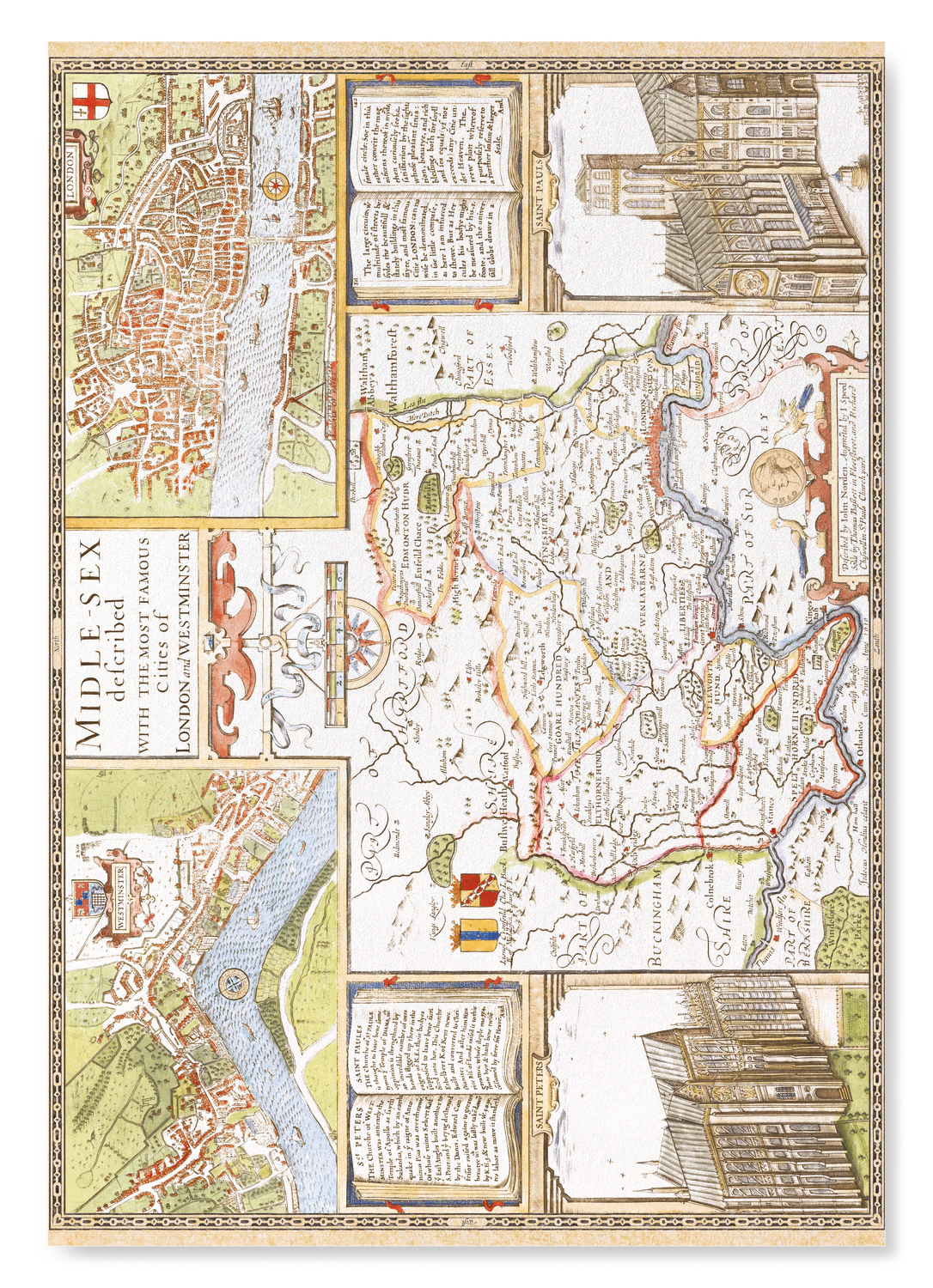 LONDON AND MIDDLESEX BY JOHN SPEED (C.1611): Antique Map Art Print