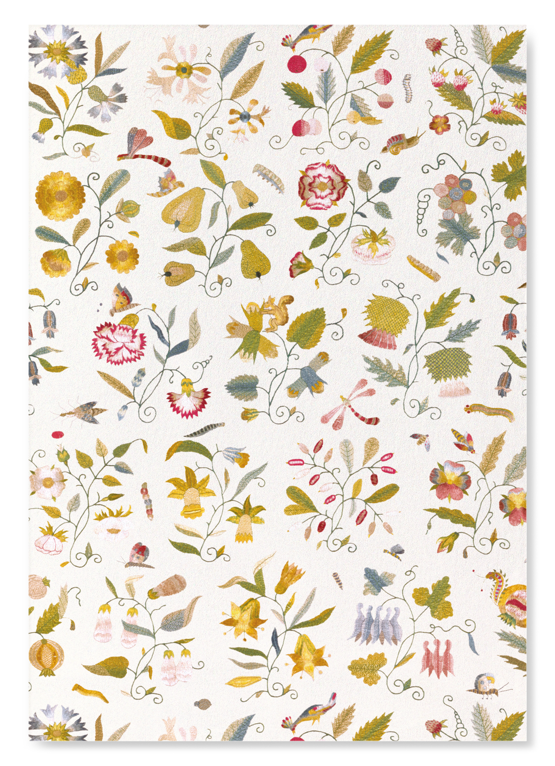 TUDOR EMBROIDERY OF NATURE ON WHITE (17TH C.): Pattern Art Print