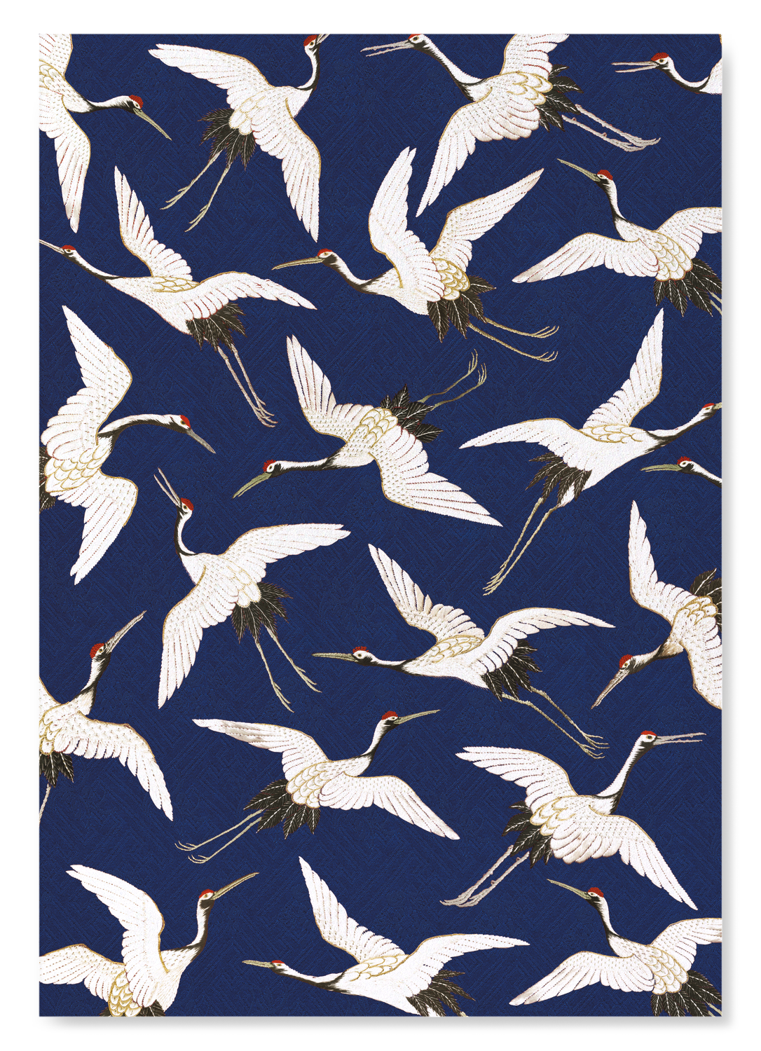CRANE EMBROIDERY ON BLUE: Pattern Art Print
