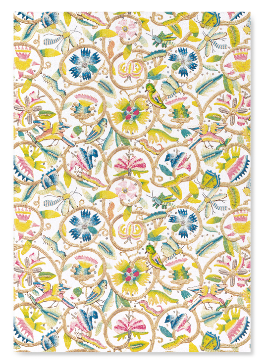 TUDOR COIF EMBROIDERY ON WHITE (17TH C.): Pattern Art Print