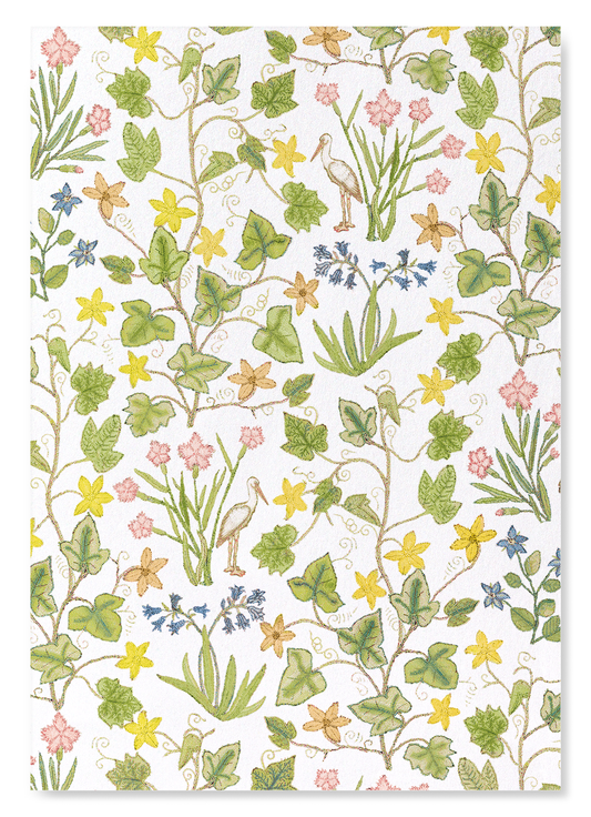 IVY AND FLOWERS ON WHITE (16TH C.): Pattern Art Print