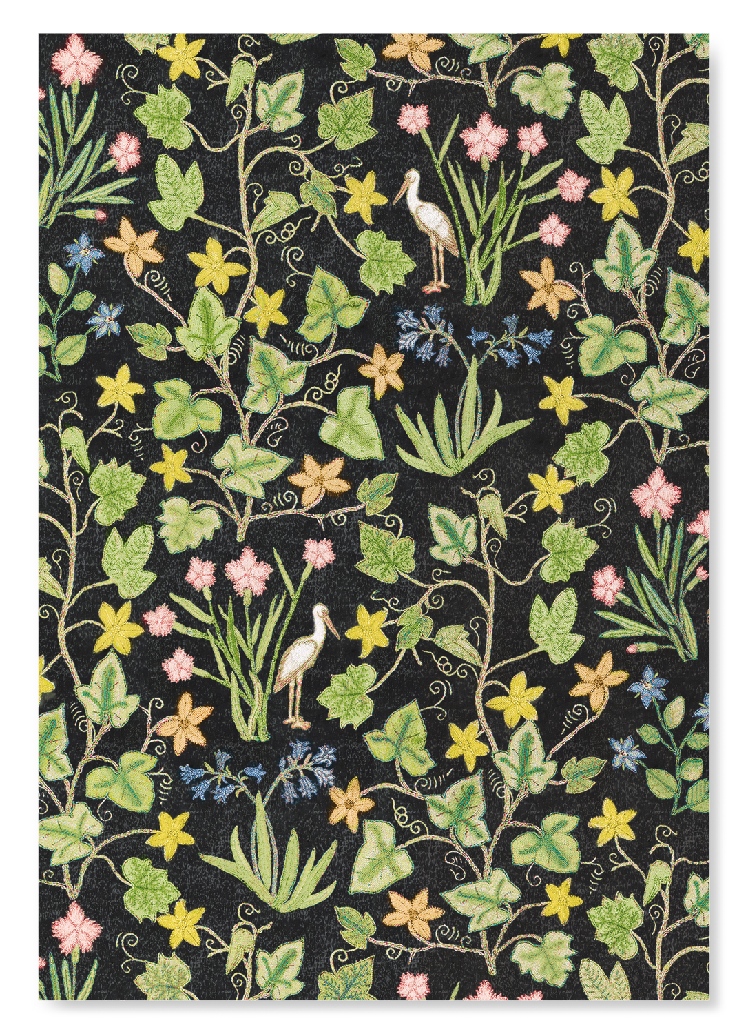 IVY AND FLOWERS ON BLACK (16TH C.): Pattern Art Print