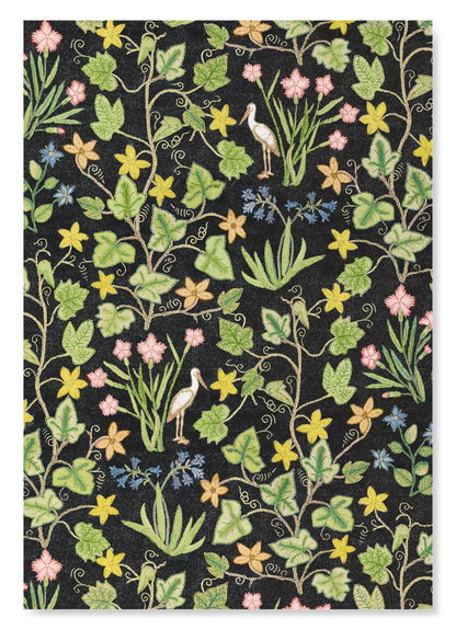 IVY AND FLOWERS ON BLACK (16TH C.): Pattern Art Print