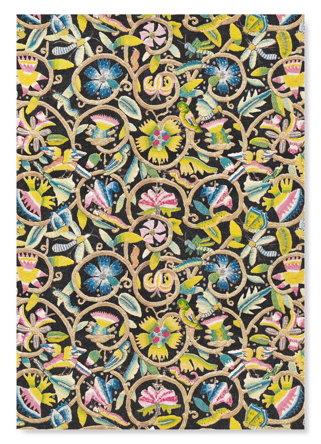 TUDOR COIF EMBROIDERY ON BLACK (17TH C.): Pattern Art Print