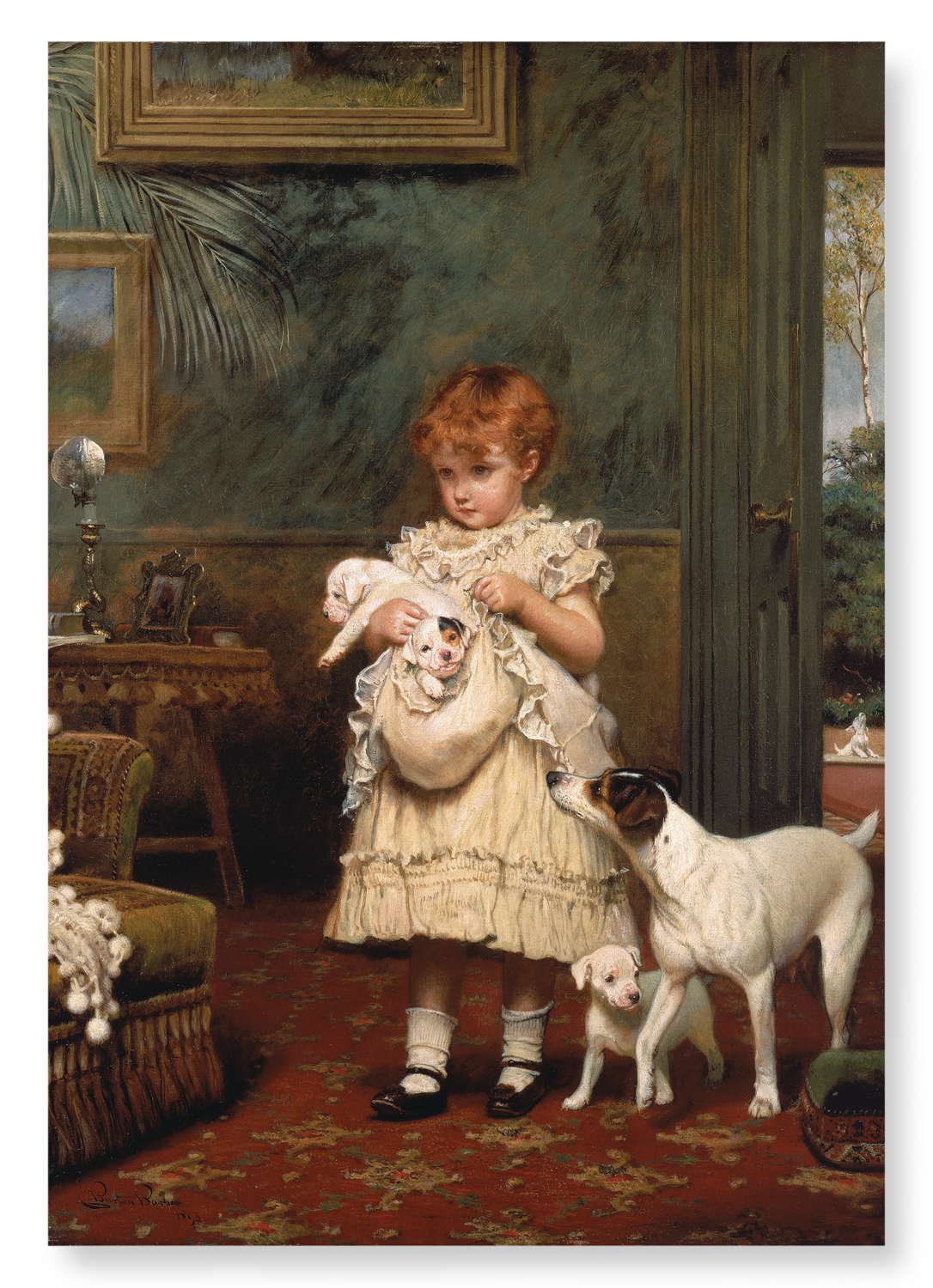 GIRL WITH DOGS (1893): Painting Art Print