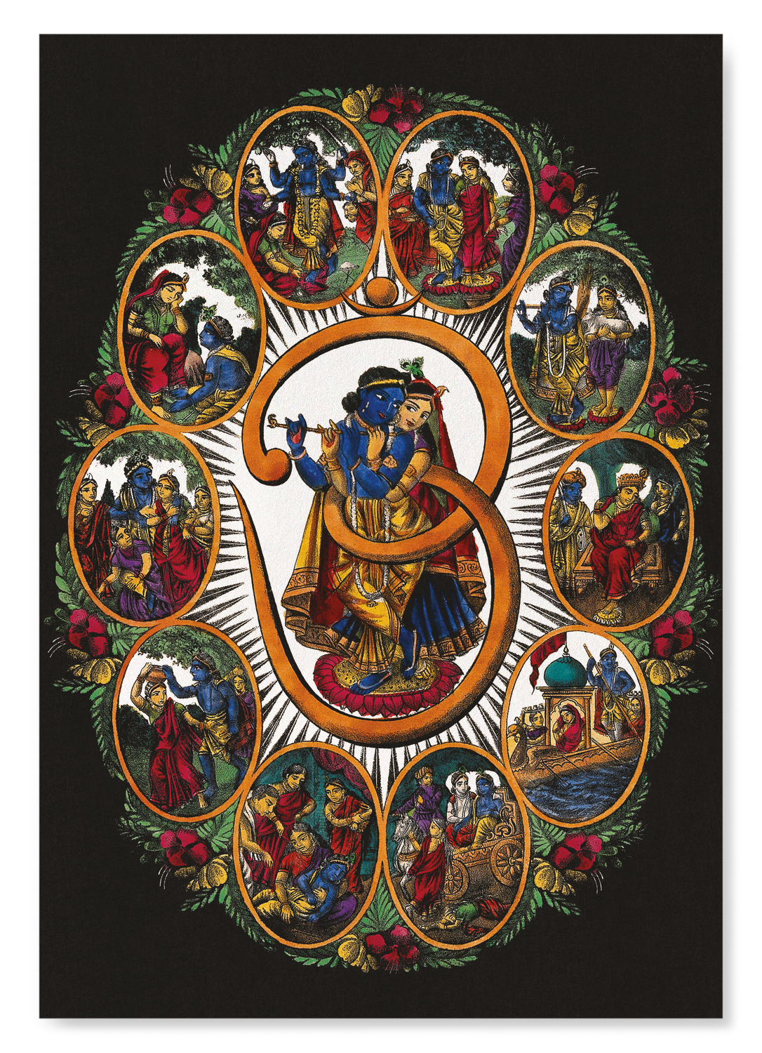 RADHA AND KRISHNA WITHIN AN "OM": Painting Art Print