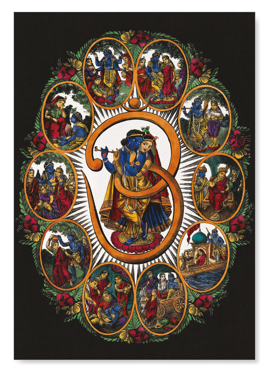 RADHA AND KRISHNA WITHIN AN "OM": Painting Art Print