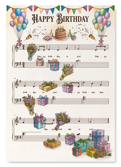 BIRTHDAY MUSIC SCORE: Victorian Art Print