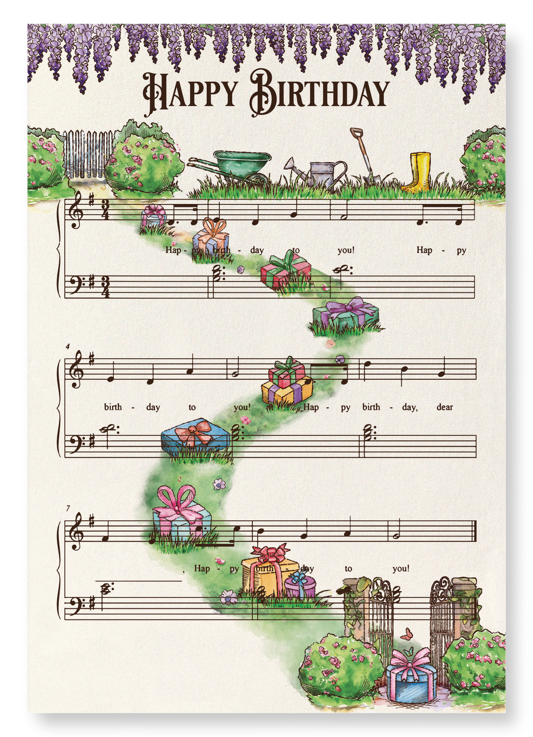 GARDEN BIRTHDAY MUSIC SCORE: Victorian Art Print