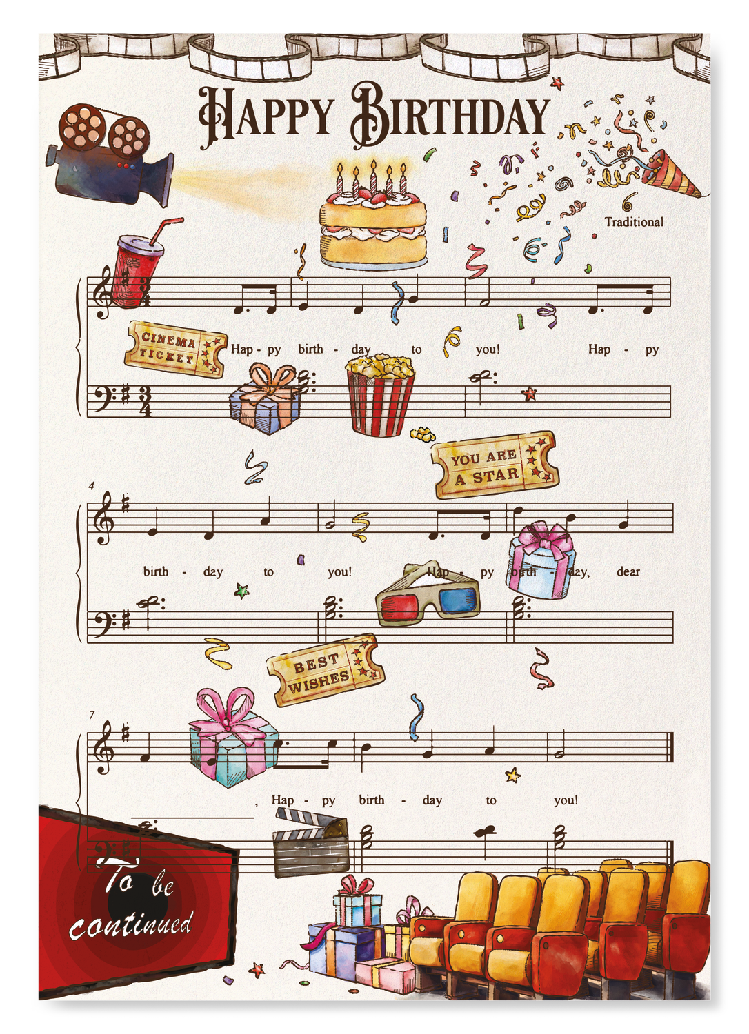 CINEMA BIRTHDAY MUSIC SCORE: Victorian Art Print