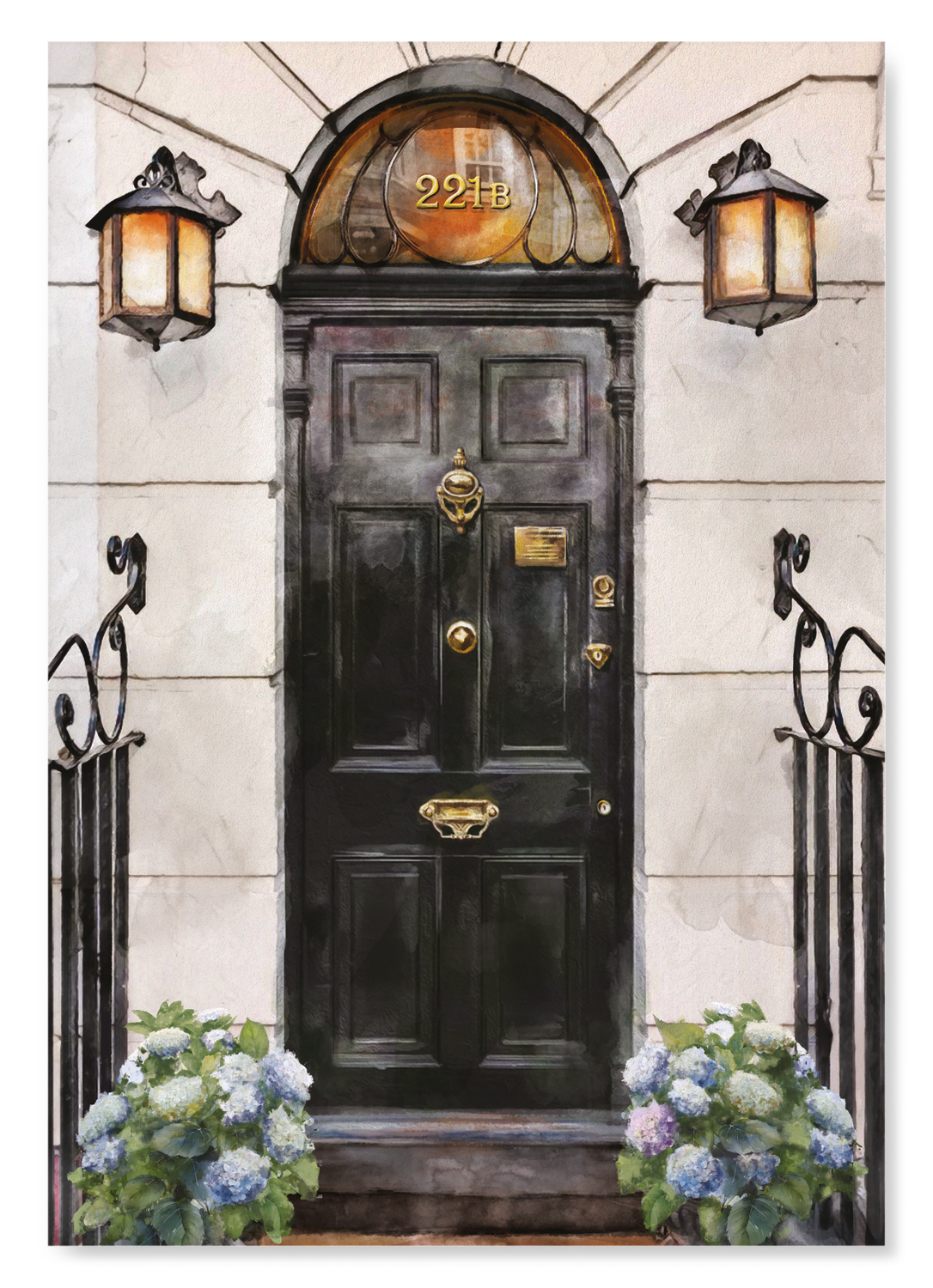 FRONT DOOR OF 221B BAKER STREET DAY: Watercolour Art Print