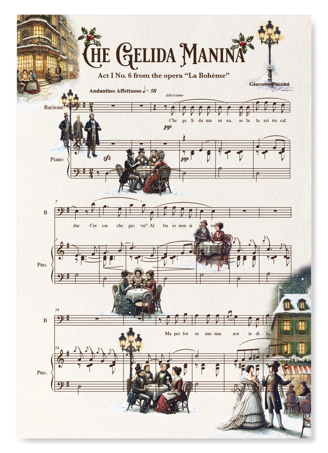 LA BOHEME - CHE GELIDA MANINA - OPERA MUSIC SCORE: Victorian Art Print