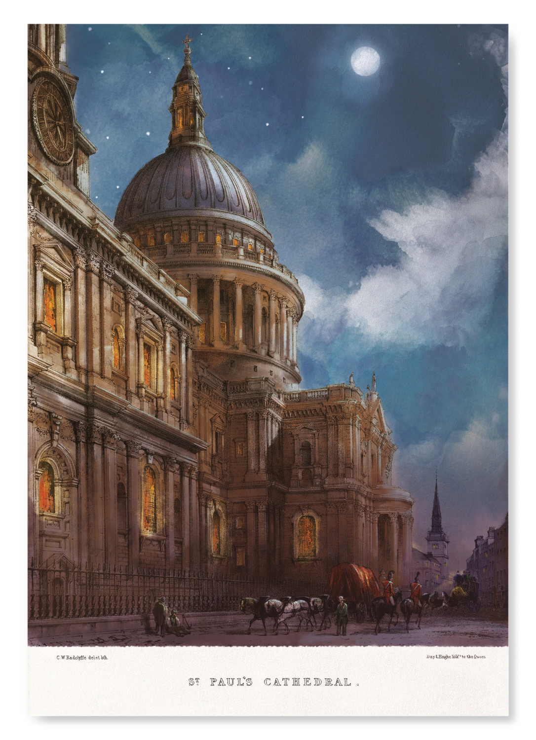 SOUTH WEST VIEW OF ST PAUL’S (1842) - NIGHT: Painting Art Print