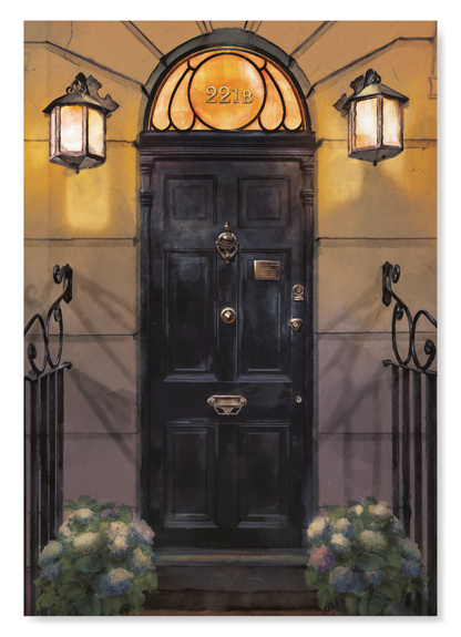 FRONT DOOR OF 221B BAKER STREET NIGHT: Watercolour Art Print