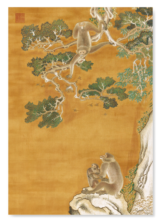 SCROLL OF MONKEYS AND PINE TREES (C.1860): Painting Art Print