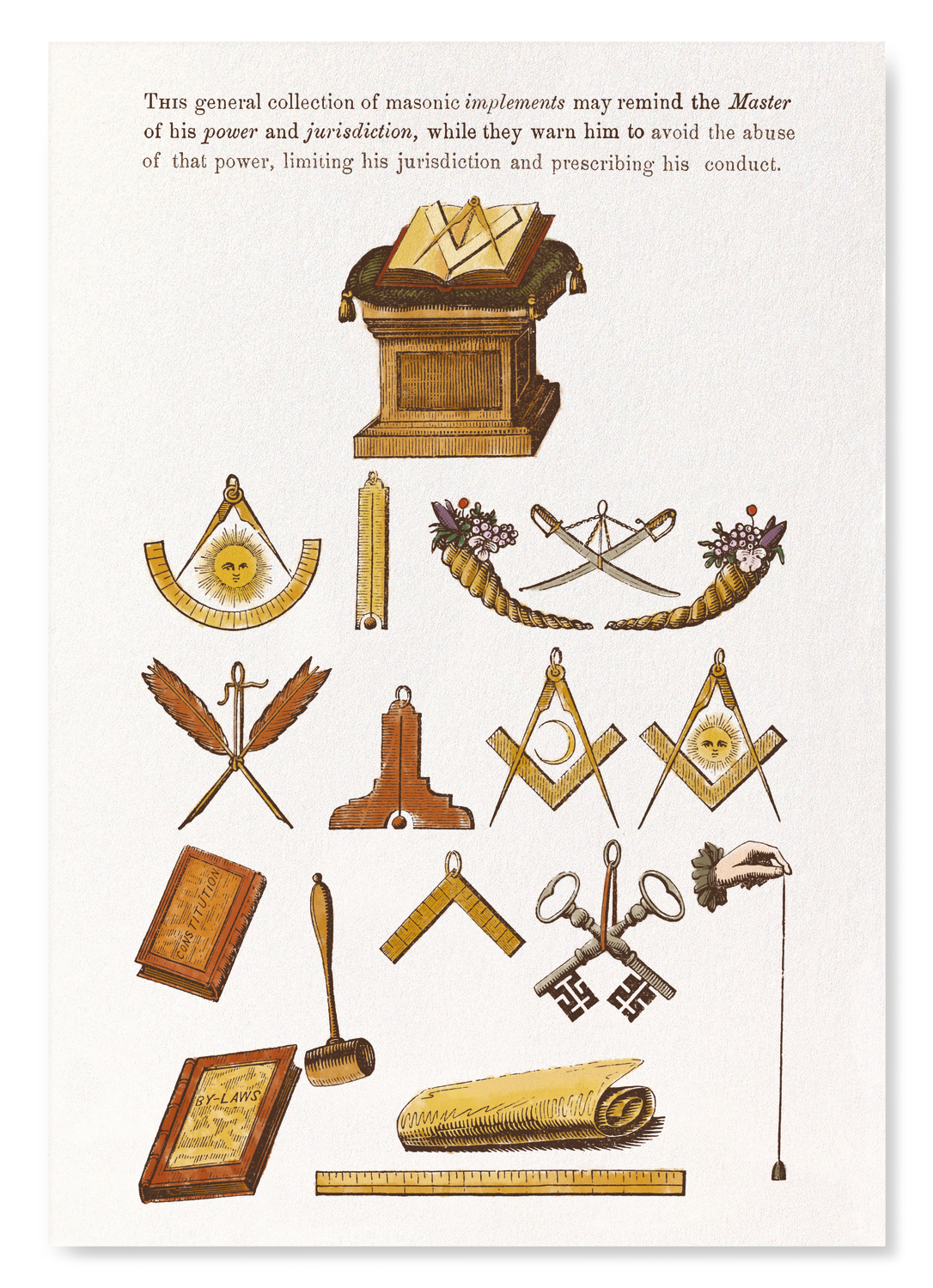 GEMS OF MASONRY (1859): Victorian Art Print