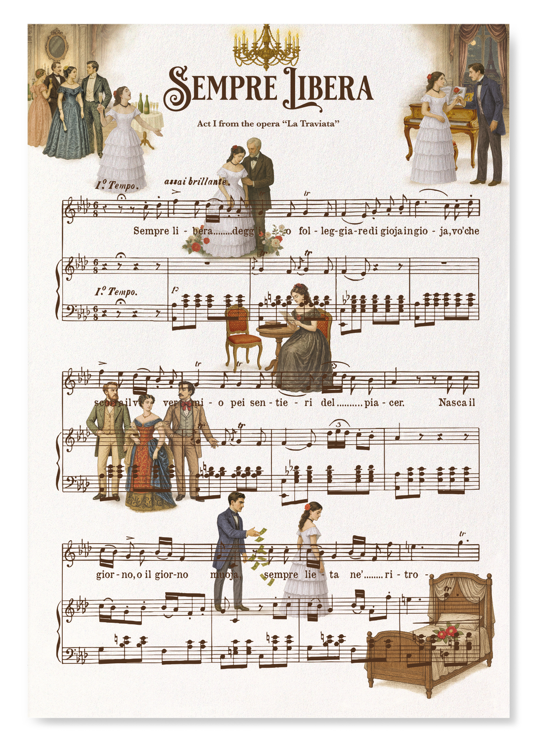 LA TRAVIATA - SEMPRE LIBERA - OPERA MUSIC SCORE: Victorian Art Print