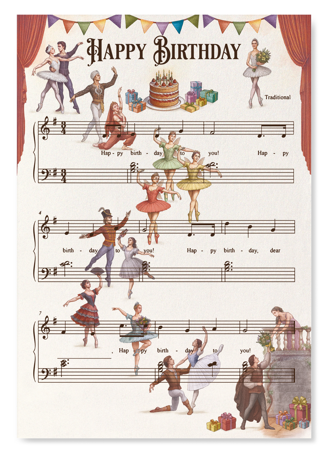 BALLET BIRTHDAY MUSIC SCORE: Victorian Art Print