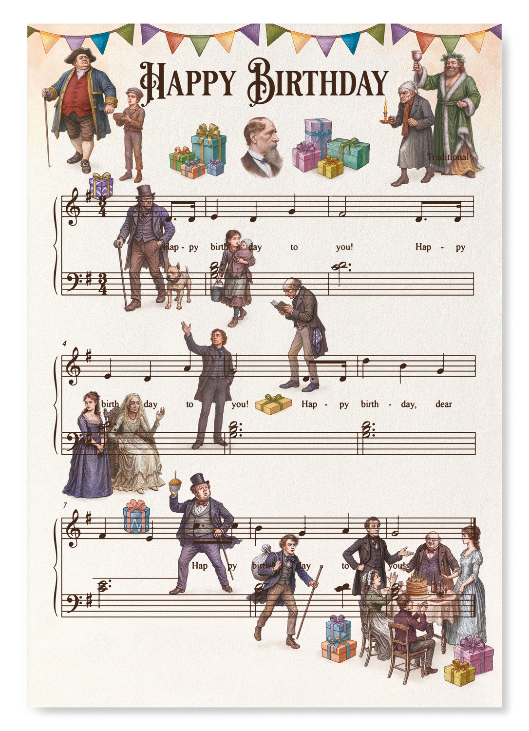 DICKENS BIRTHDAY MUSIC SCORE: Victorian Art Print