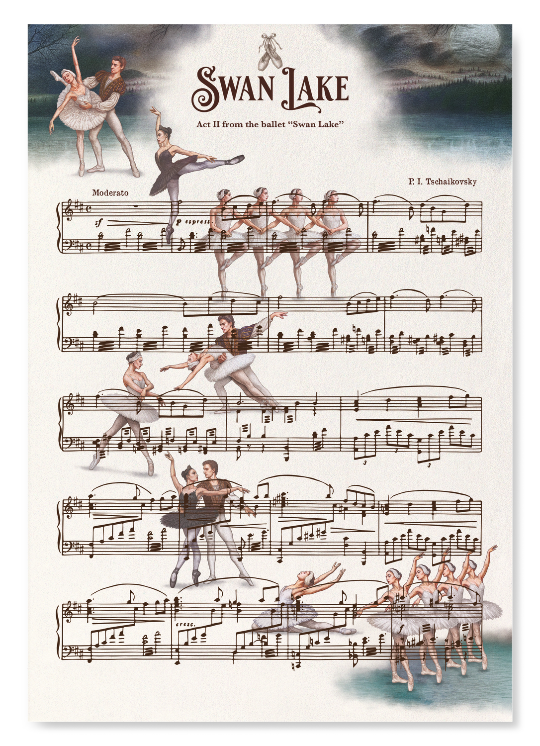 SWAN LAKE MUSIC SCORE: Victorian Art Print