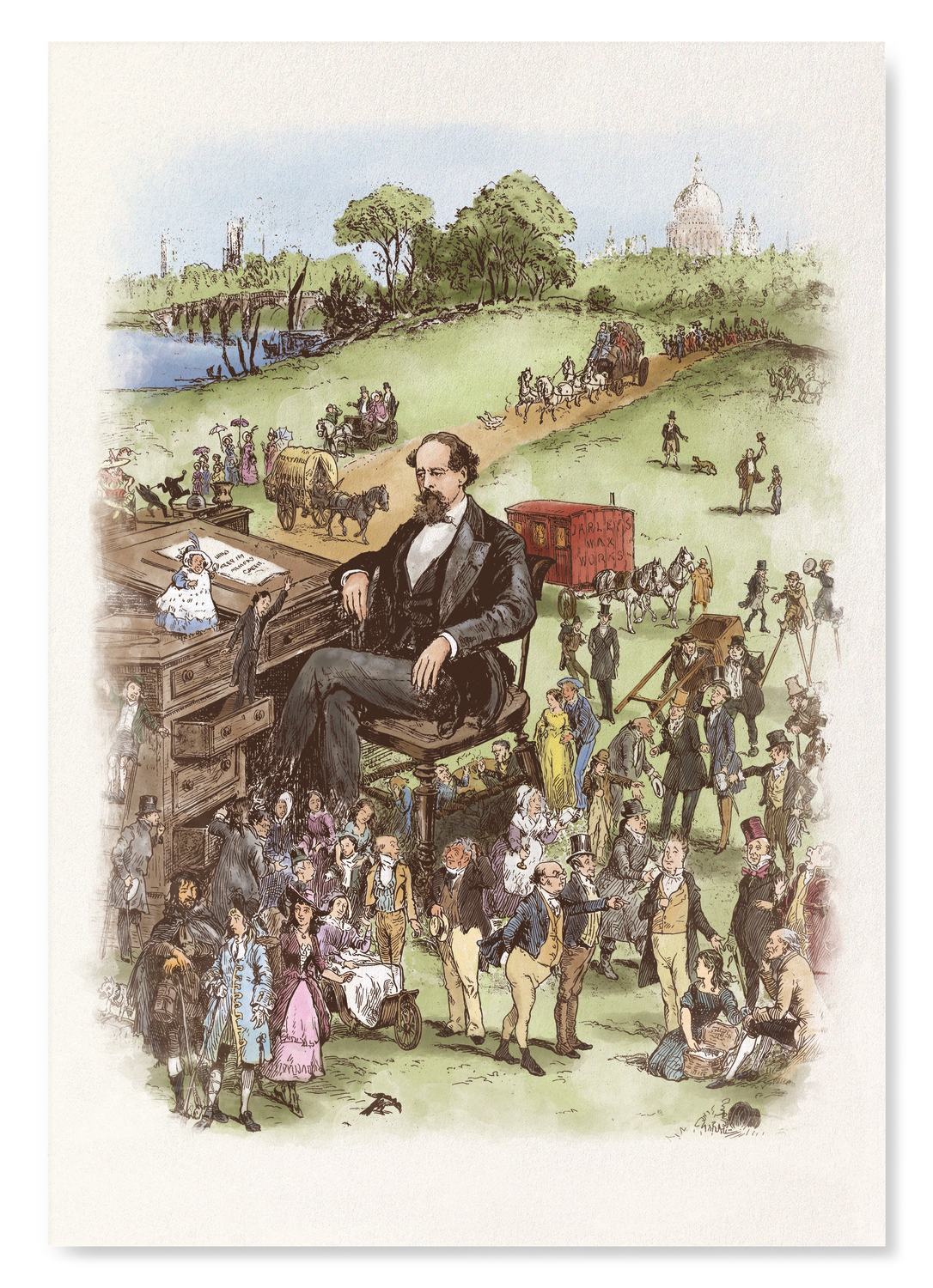 DICKENS SURROUNDED BY HIS CHARACTERS (1889): Painting Art Print
