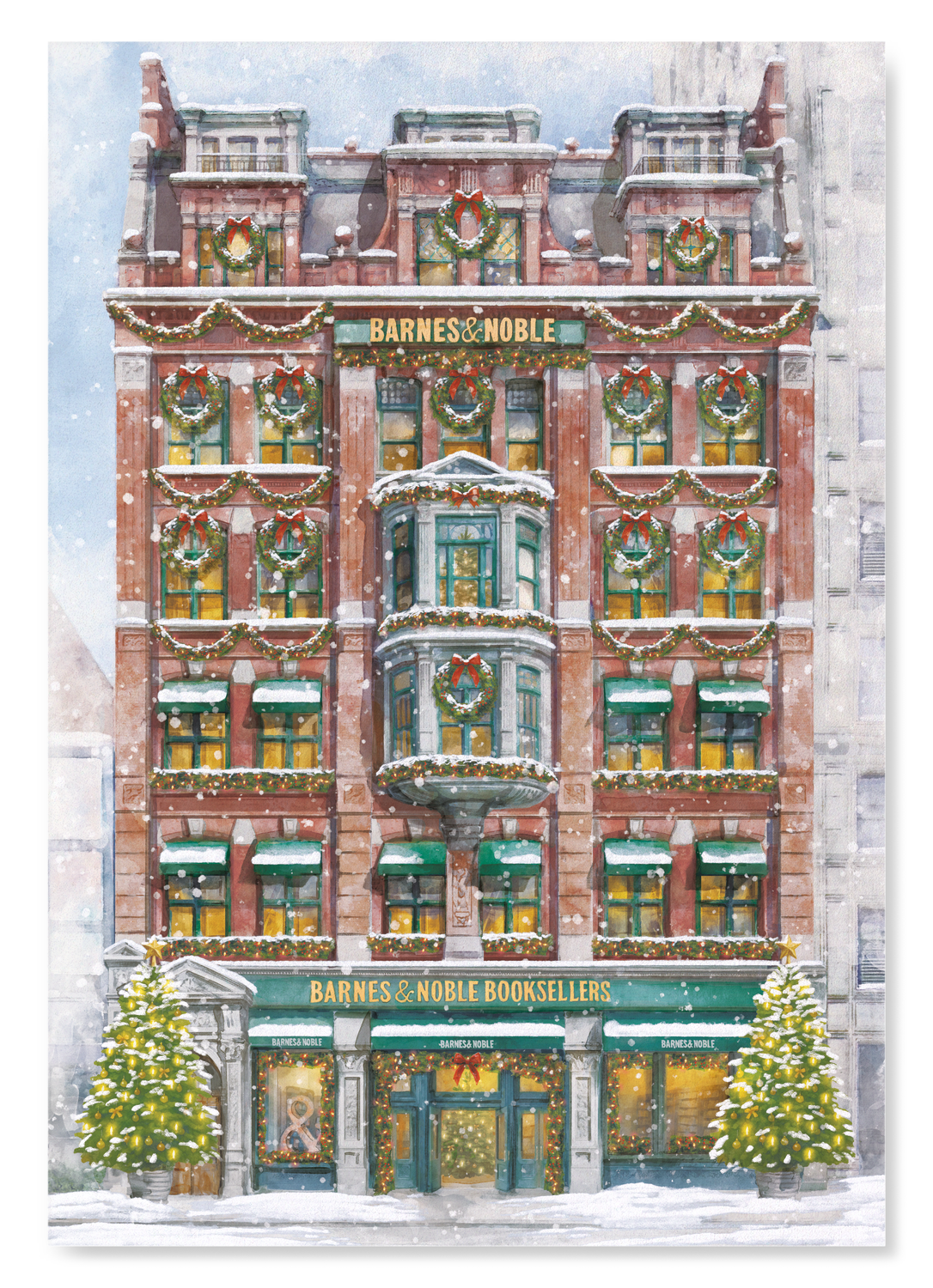 BARNES & NOBLE FLAGSHIP STORE - CHRISTMAS: Watercolour Art Print