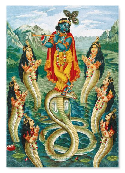 KRISHNA MAÎTRISANT KALIYA (VERS 1890): Painting Art Print