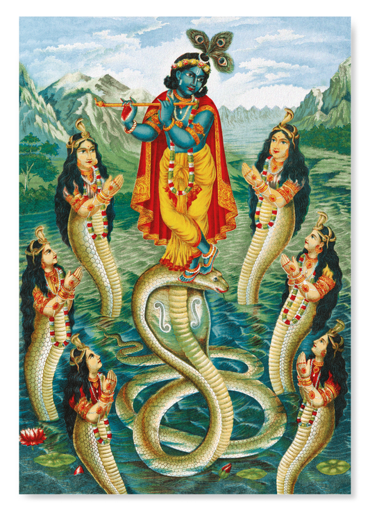 KRISHNA MAÎTRISANT KALIYA (VERS 1890): Painting Art Print