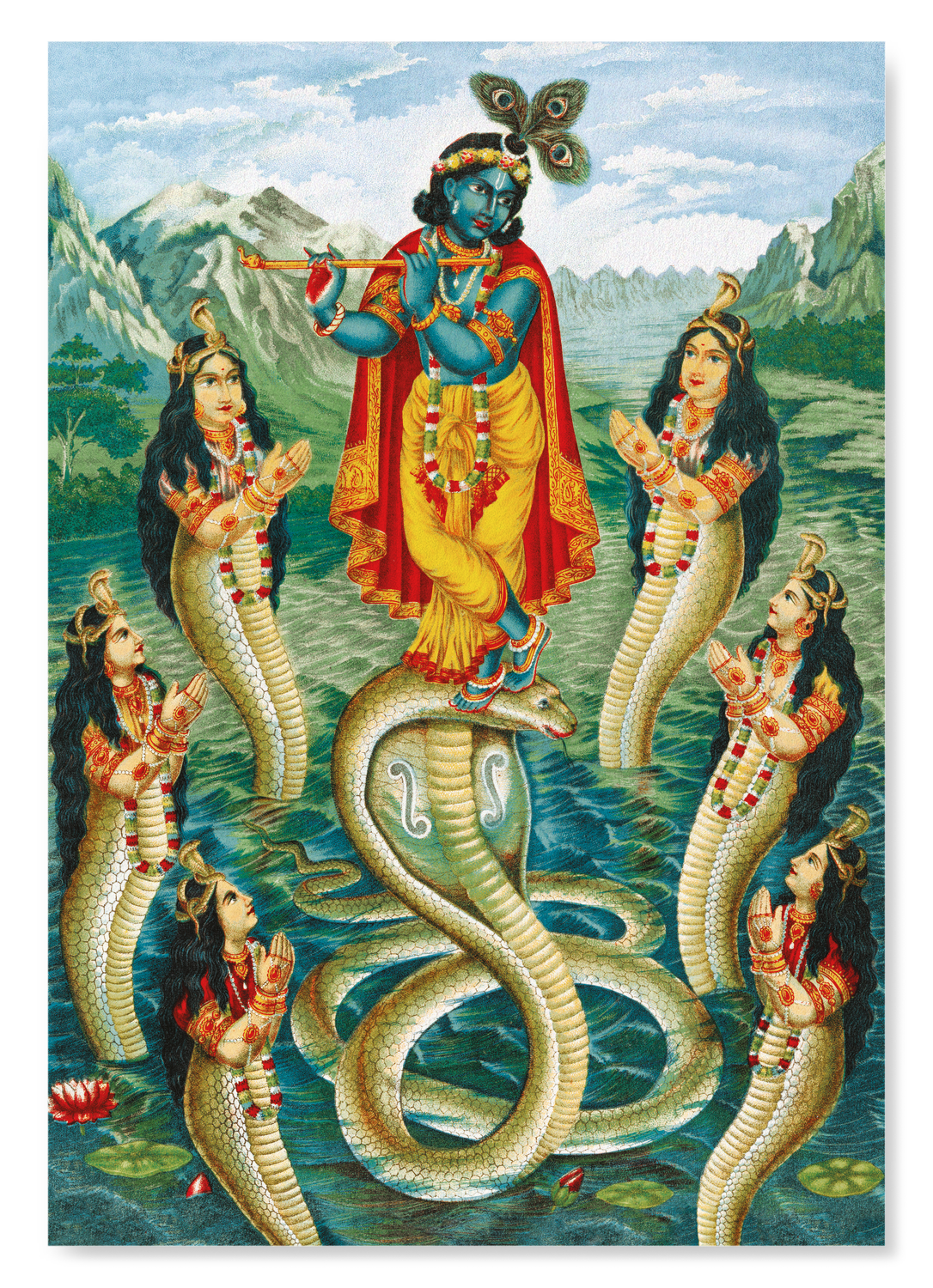 KRISHNA MAÎTRISANT KALIYA (VERS 1890): Painting Art Print