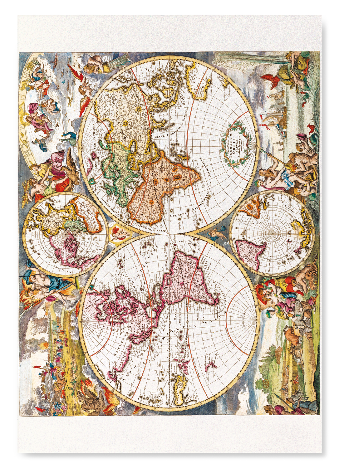 CARTE DU MONDE VINTAGE (1660): Painting Art Print