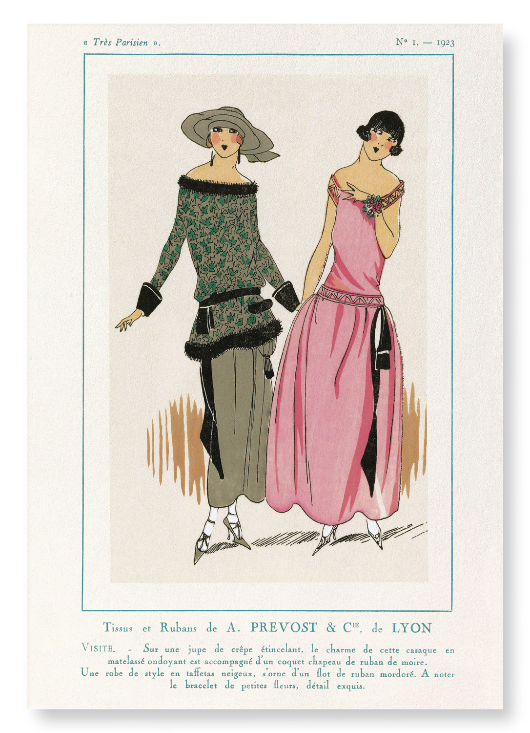 TRÈS PARISIEN - TISSUS ET RUBANS (1923): Vintage Art Print