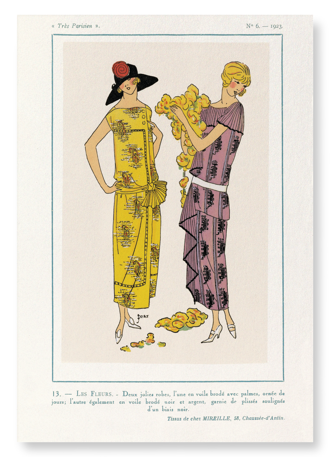 TRÈS PARISIEN - LES FLEURS (1923): Vintage Art Print